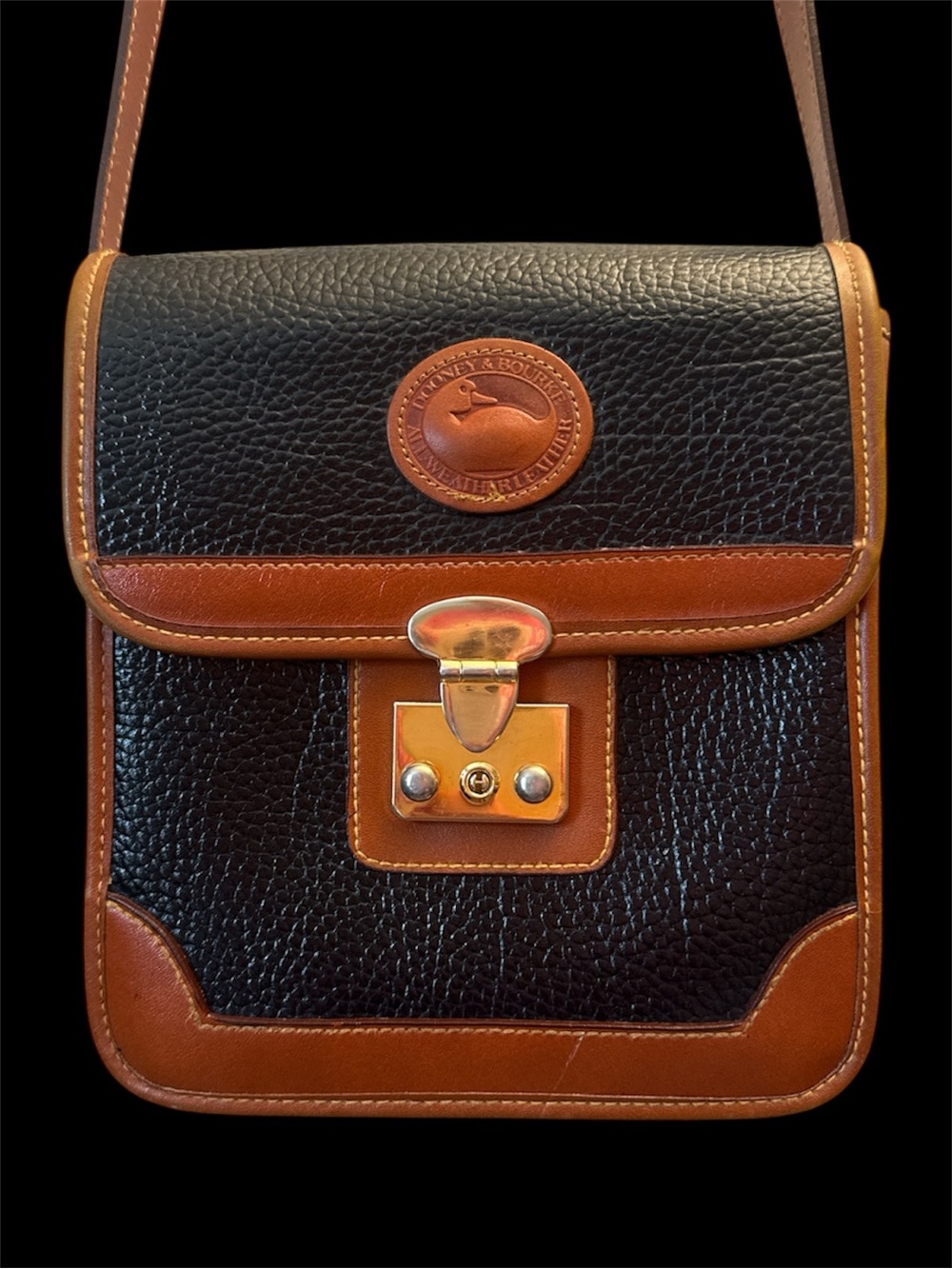 Dooney & Bourke Black and Brown Pebbled Leather Surrey Carrier